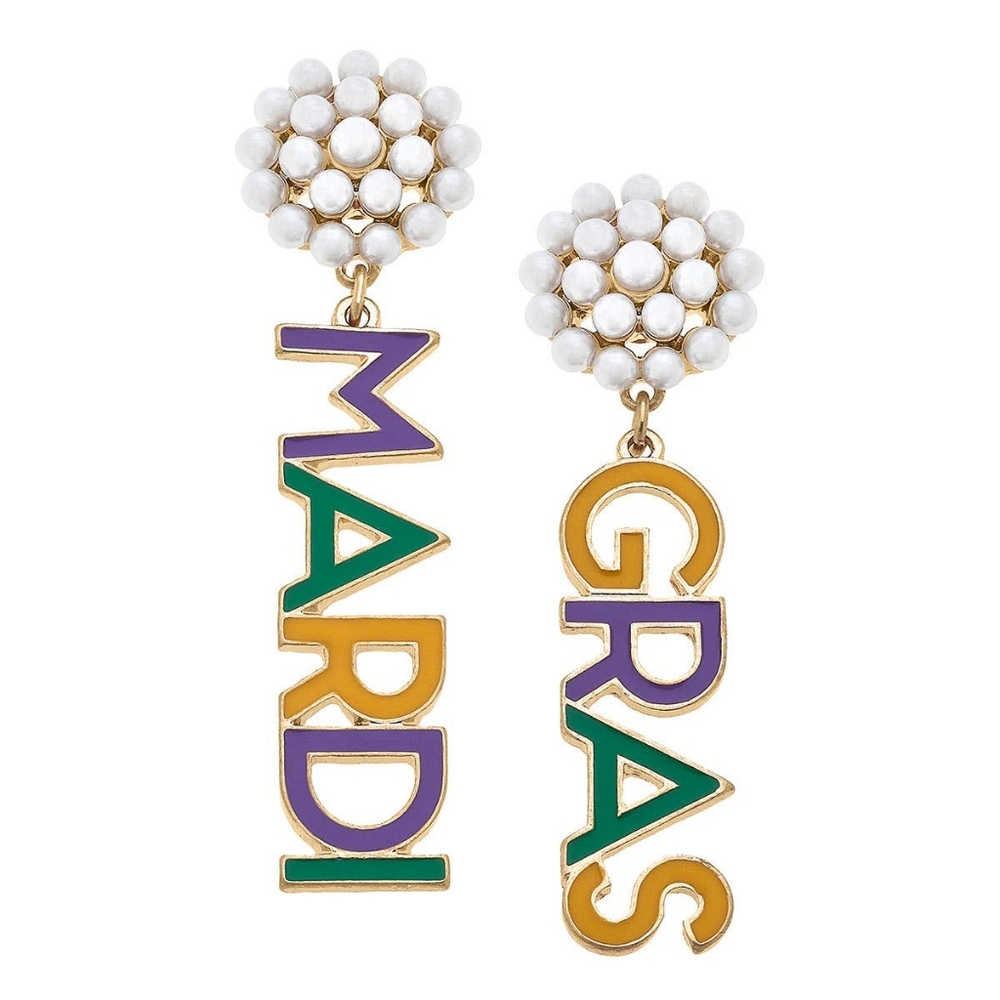 Mardi Gras Enamel Drop Earrings